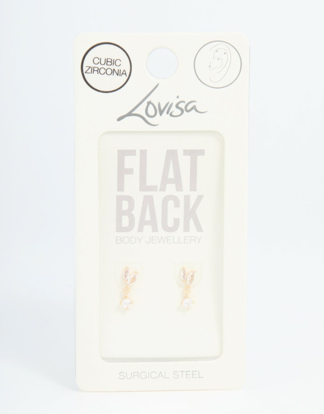 Lovisa - Gold Plated Surgical Steel Cubic Zirconia Flat Back Studs 2-Pack