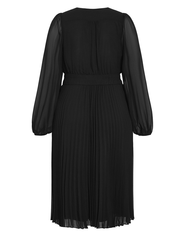 City Chic - Plus size Finley Sheer Pleat Dress - black