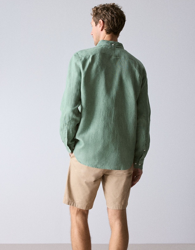 Trenery - Regular Fit Delave Linen Long Sleeve Shirt in Willow