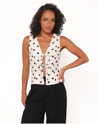 Petal & Pup - Zoie Tie Front Vest - Cream Polka Dot