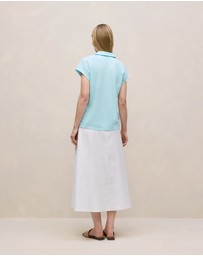 Trenery - Linen Cotton Relaxed Cap Sleeve Polo in Pastel Blue