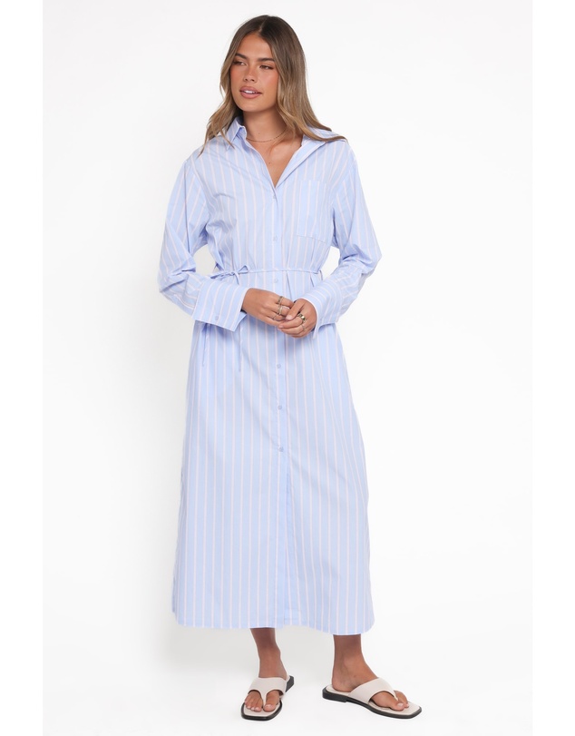 Petal & Pup - Harlan Long Sleeve Midi Dress - Blue Pink Stripe