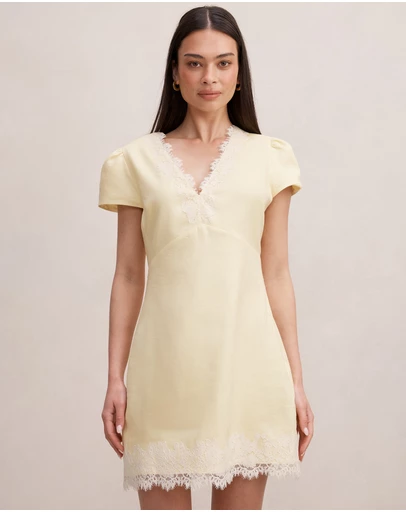 Forever New - Lexi Lace Trim Linen Mini Dress