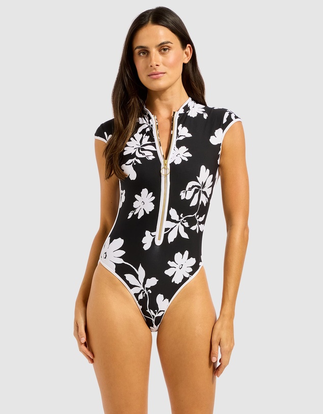 Seafolly - Mayflower Cap Sleeve Zip Front One Piece Swimsuit