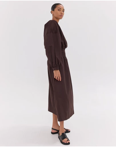 Cloth & Co. - The Shirred Billow Sleeve Dress | Brazil Nut