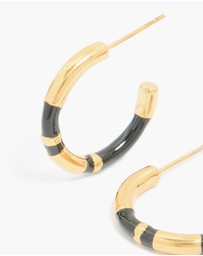 Lovisa - Waterproof Gold Plated Stainless Steel Small Black Enamel Stripe Hoop Earrings