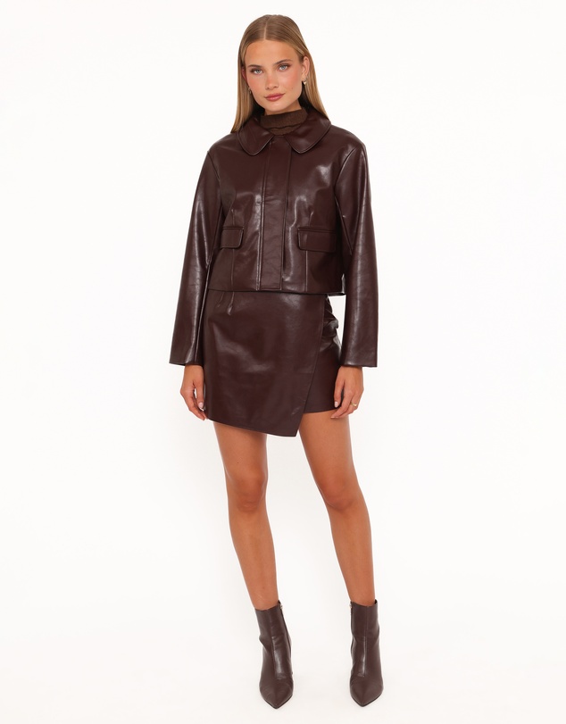 Petal & Pup - Haylie Crop Faux Leather Jacket - Burgundy