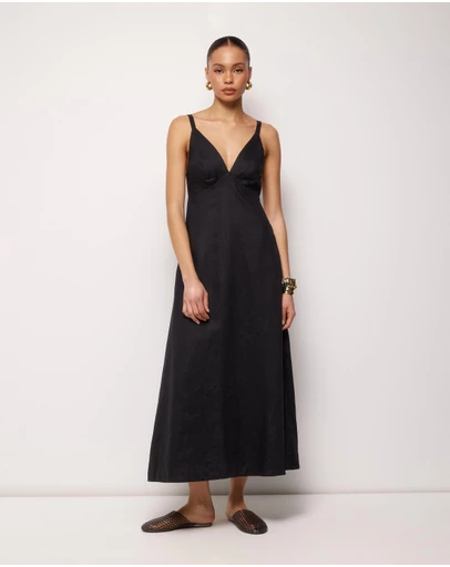 AERE - Millie Linen V Neck Midi Dress
