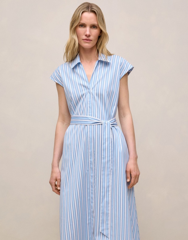 Trenery - Sateen Regency Stripe Shirt Dress in Pastel Blue