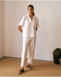 Trenery - Cotton Blend Straight Leg Pant in White