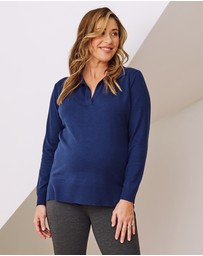 Angel Maternity - Jolie Maternity Polo Knit in Navy
