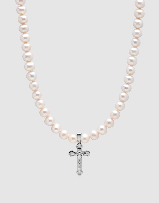 Nialaya Jewellery - Pearl Necklace with Silver Cross