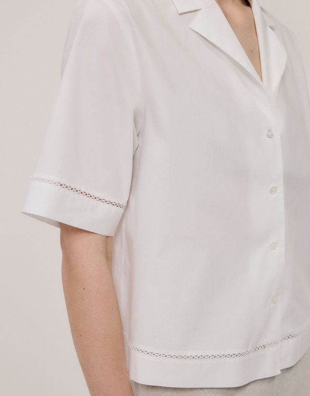 Trenery - Poplin Lattice Trim Short Sleeve Shirt in White