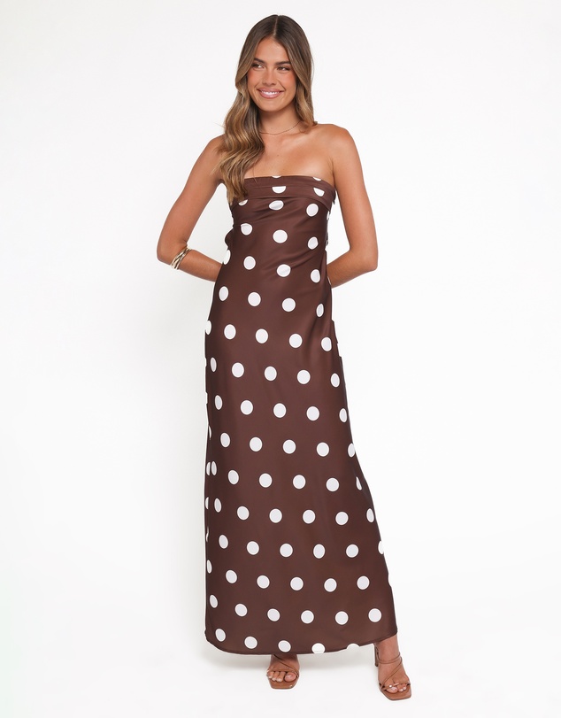 Petal & Pup - Remmie Strapless Maxi Dress - Brown Polka Dot
