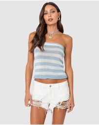 EDIKTED - Nox Striped Crochet Tube Top