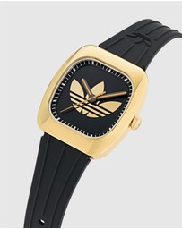 adidas Originals - Retro Wave One IP Gold-Tone Black Silicone Watch