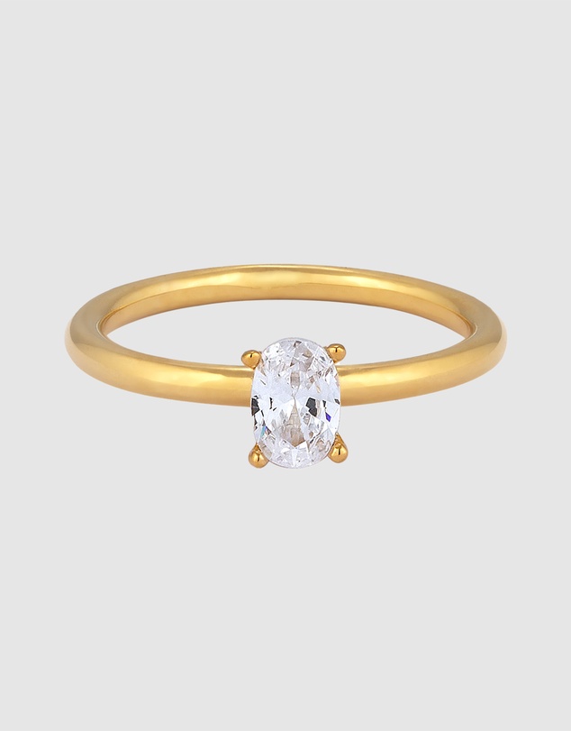 Elli Jewelry - Ring Crystal Oval 925 Sterling Silver Gold-Plated