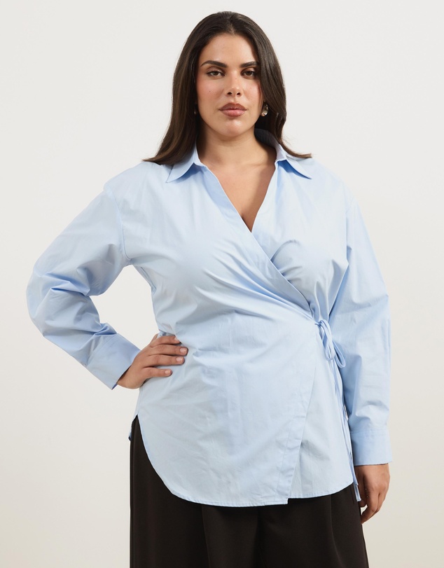 Atmos&Here Curvy - Kitt Cinched Waist Tie Wrap Shirt