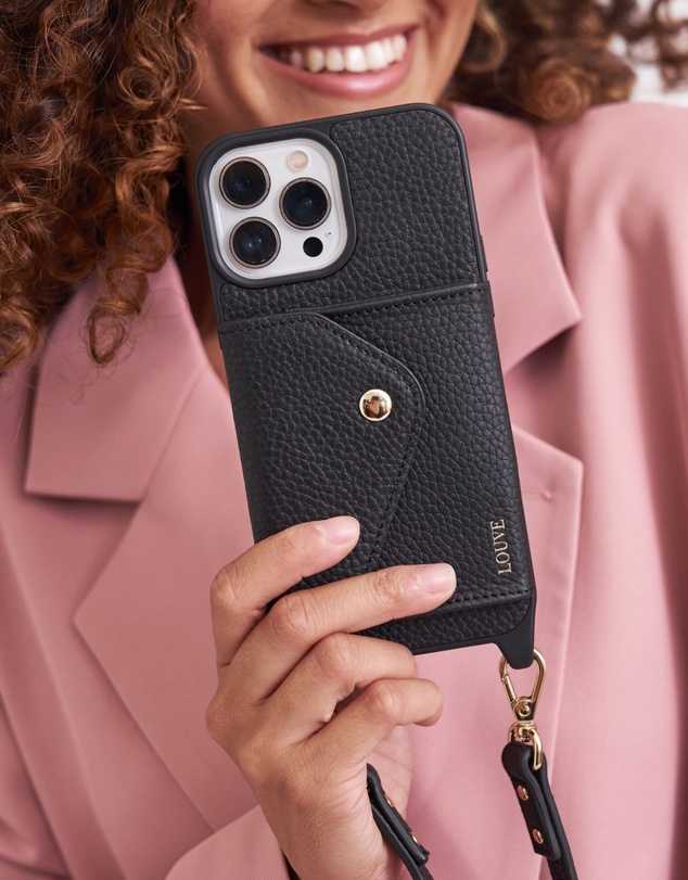 LOUVE COLLECTION - Leather Phone Case Wallet & Strap + Pearl Crossbody Chain & Wristlet