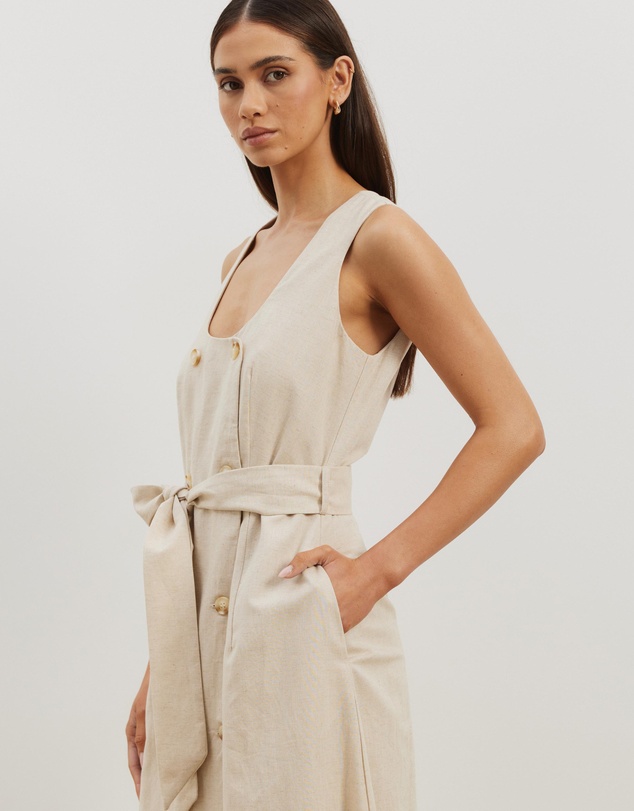 Atmos&Here - Dasha Scoop Neck Linen Blend Midi Dress