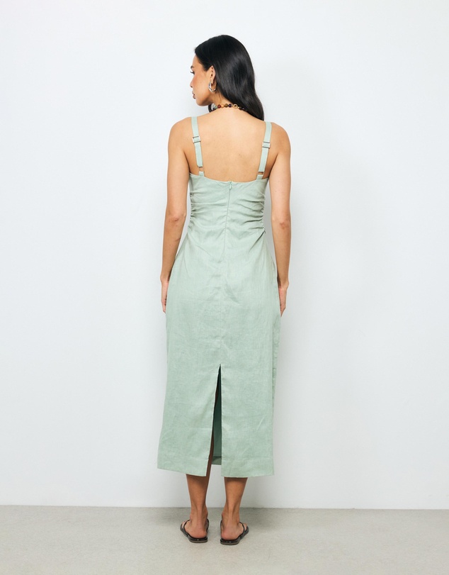 AERE - Suri Ruched Linen Midi Dress