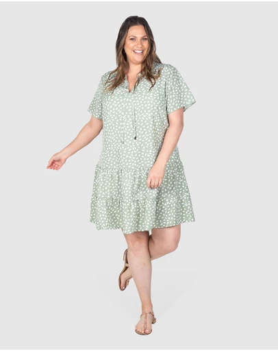 Love Your Wardrobe - Sage Print Drop Waist Dress