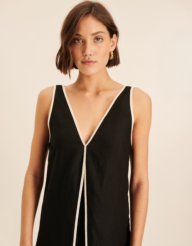 AERE - Zena Linen Contrast Midi Dress