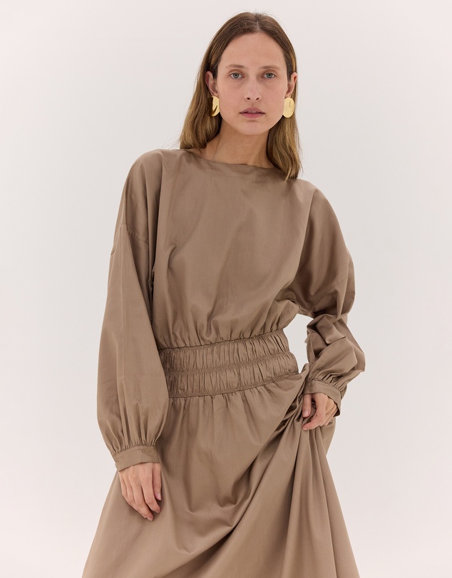 Cloth & Co. - The Shirred Billow Sleeve Dress Praline