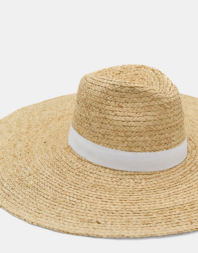 Morgan & Taylor - Camden Braided Raffia Wide-Brim Fedora in Natural Beige