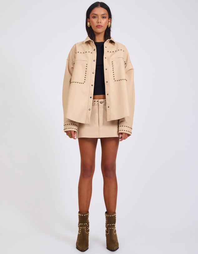 ONE TEASPOON - Daria Studded Leather Shacket - Tan