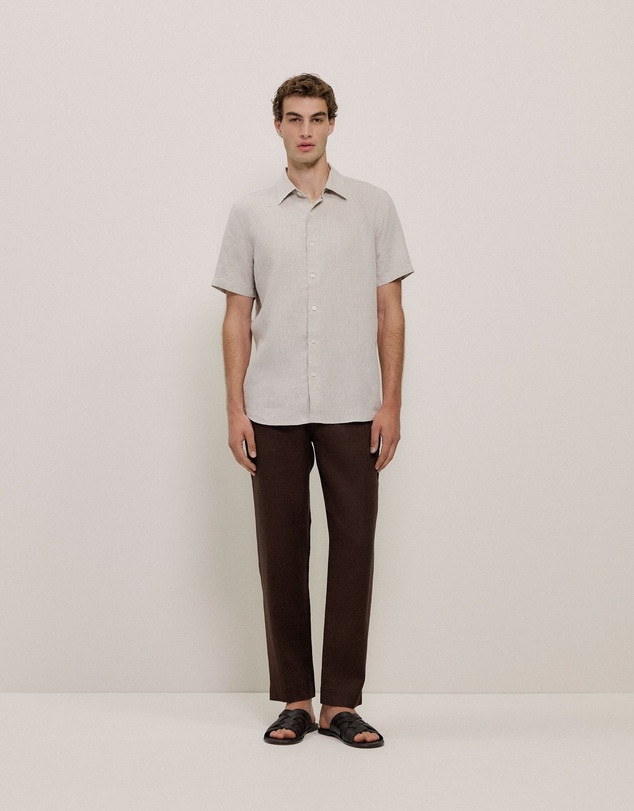 Trenery - Yarn Dyed Linen Short Sleeve Shirt in Flax