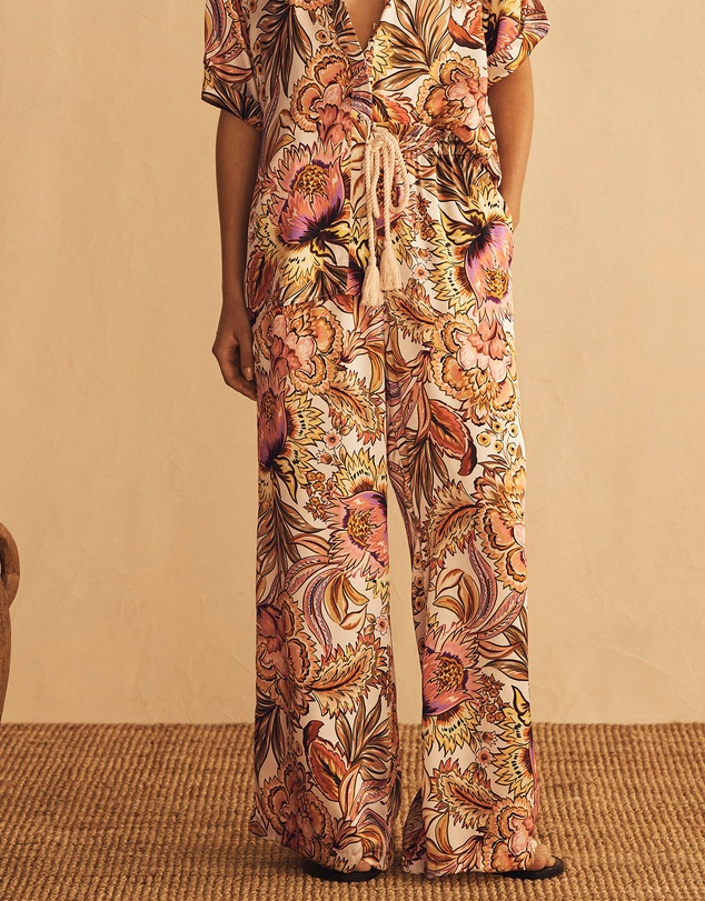 AUR OCEA - Bel Fiore Silk Gathered Wide Leg Pants