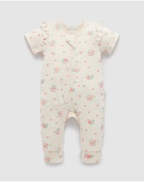 Purebaby - Heart Floral Ruffle Zip Growsuit -Kids-Babies