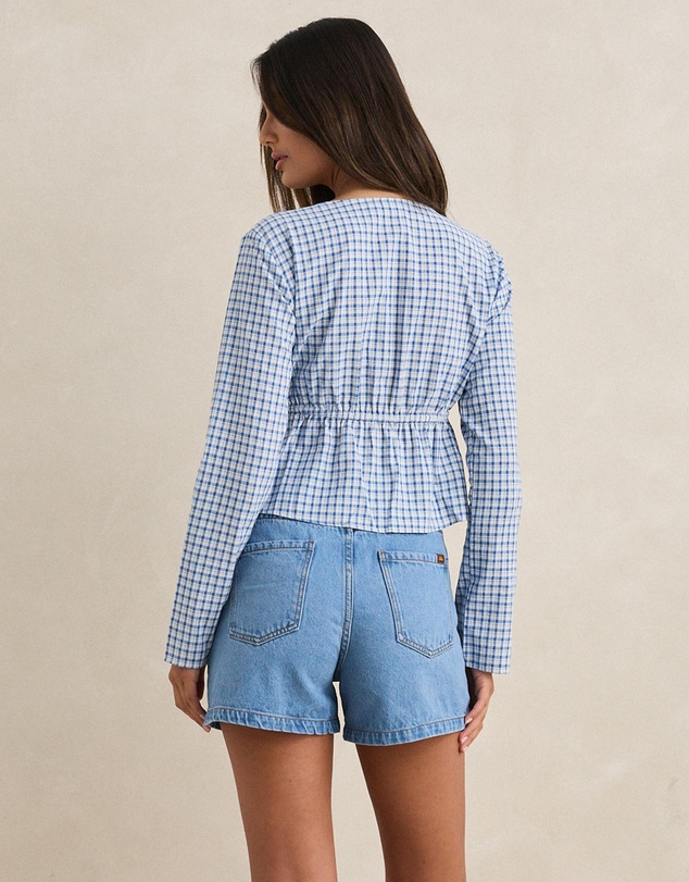 Rhythm - Lola Check Tie Front Long Sleeve Top