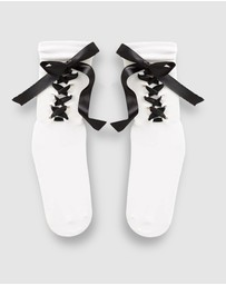 High Heel Jungle - Gifted Satin Ribbon Sock-White