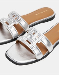 Tommy Hilfiger - Logo Strap Metallic Mules - Women's