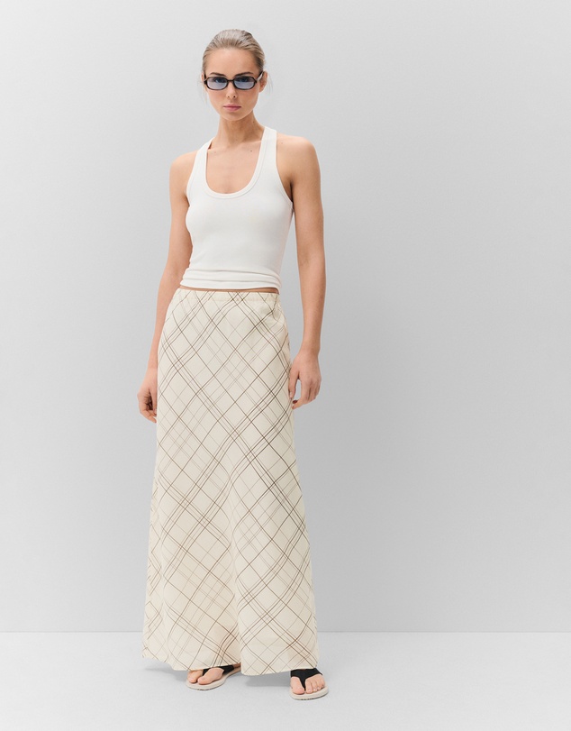 UNISON - Ramie Check Maxi Skirt