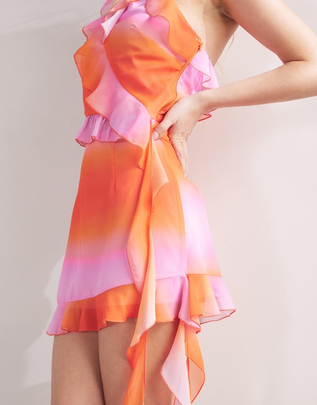 Dazie - Pink Pulsation Ombre Mini Ruffle Skirt