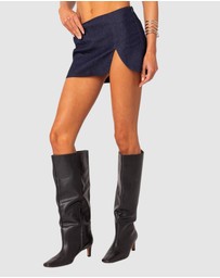 EDIKTED - Jemma Side Slit Denim Mini Skirt