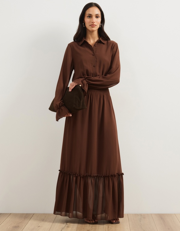 Atmos&Here - Button Through Shirred Waist Maxi Dress