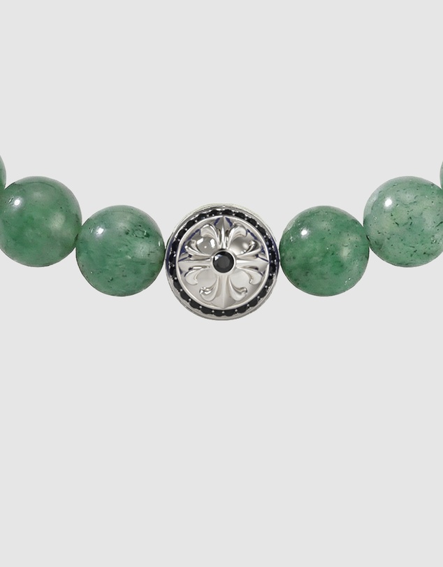 GUESS - GUESS Mens 6mm Round Green Tiger Eye Stone Beads Bracelet