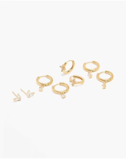 Lovisa - Waterproof Gold Plated Stainless Steel Cubic Zirconia Huggie & Stud Earrings Set