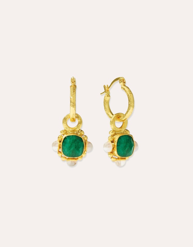 Ottoman Hands - Esther Emerald and Pearl Drop Hoop Earrings