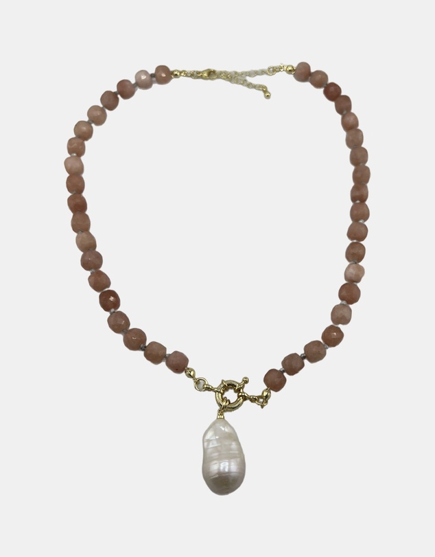 Izoa - Philippa Baroque Pearl Drop Necklace Peach