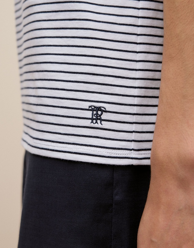 Trenery - Australian Cotton Stripe Half Sleeve T-shirt in Night Sky