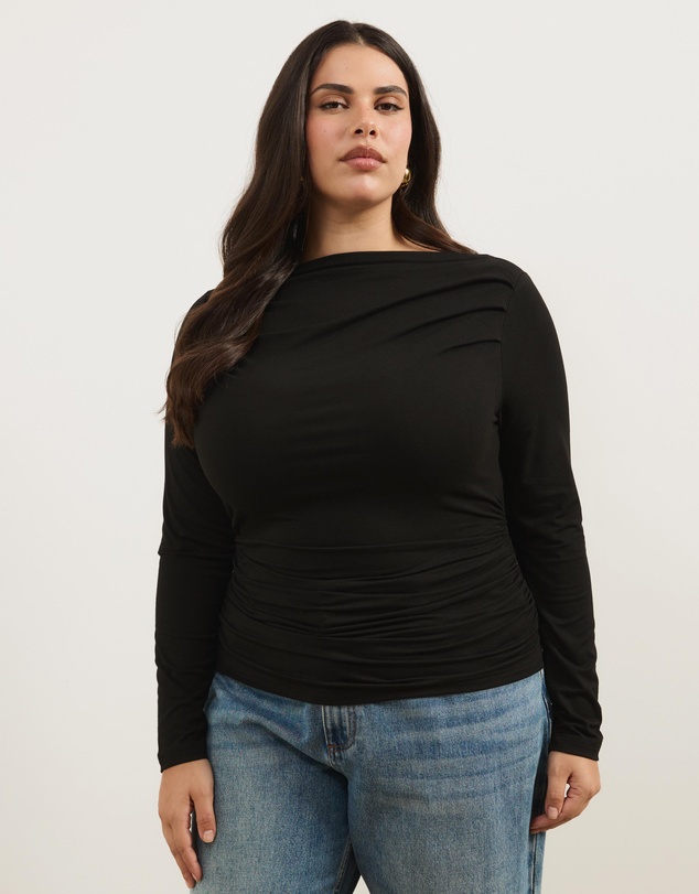 Atmos&Here Curvy - Etta Boat Neck Draped Top