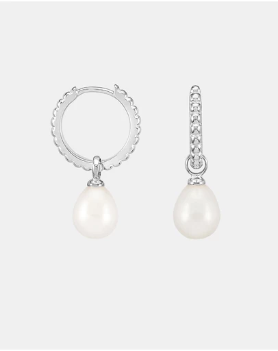 Dower & Hall - Women's Timeless Oval Pearl Charm Hoops In Sterling Silver