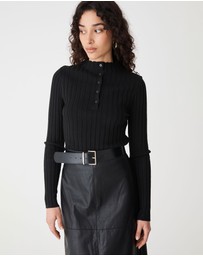 Forcast - Inez Mock Neck Henley Knit