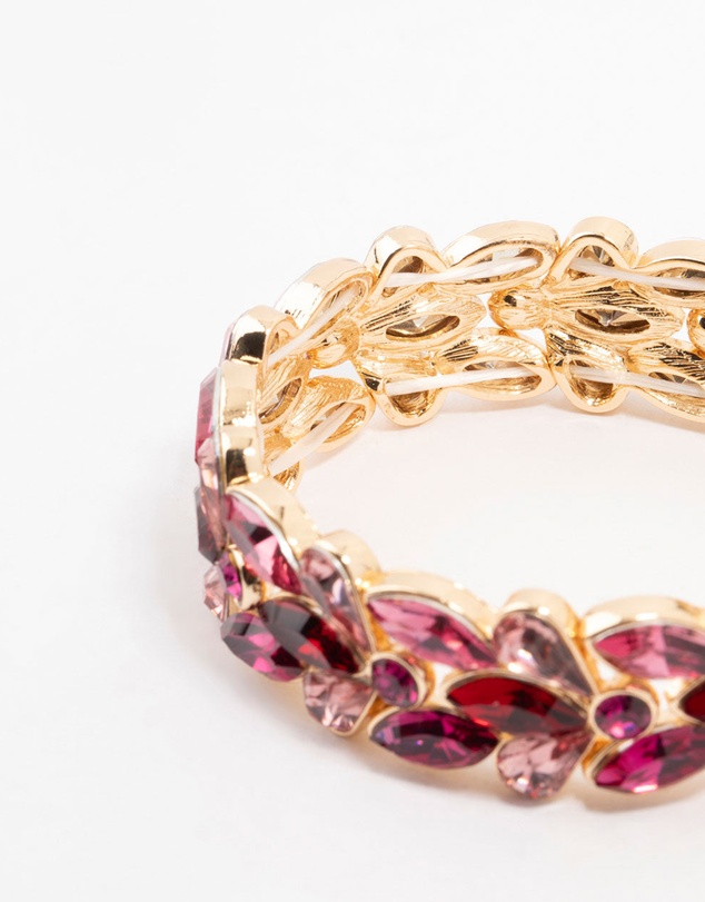 Lovisa - Gold Pink & Red Stone Set Wrist Cuff