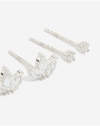Lovisa - Waterproof Stainless Steel Cubic Zirconia Fine Marquise & Classic Stud Earrings 3-Pack